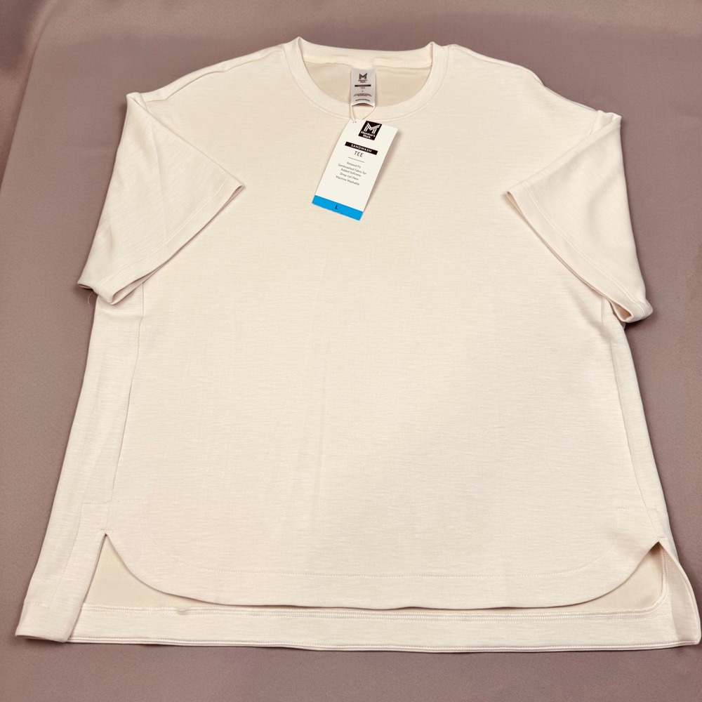Members Mark Sandwash Tee Cream Womens Large Relaxed Fit Drop Tail Short Sleeve